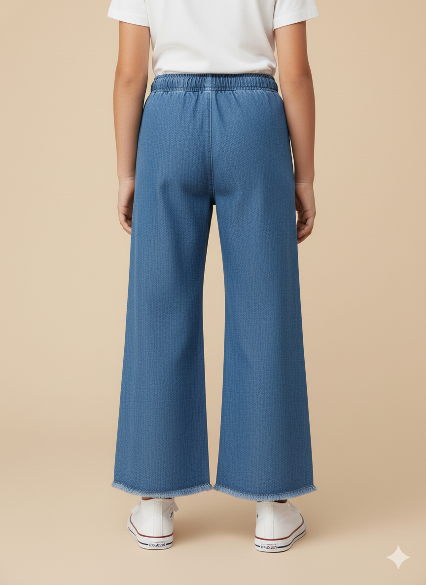 Girls’ Floral Embroidered Denim Jeans – Light Blue KFJ-T001