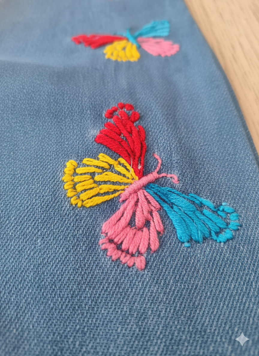 Girls’  Embroidered Butterfly Denim Jeans – Light Blue KMJ-T001