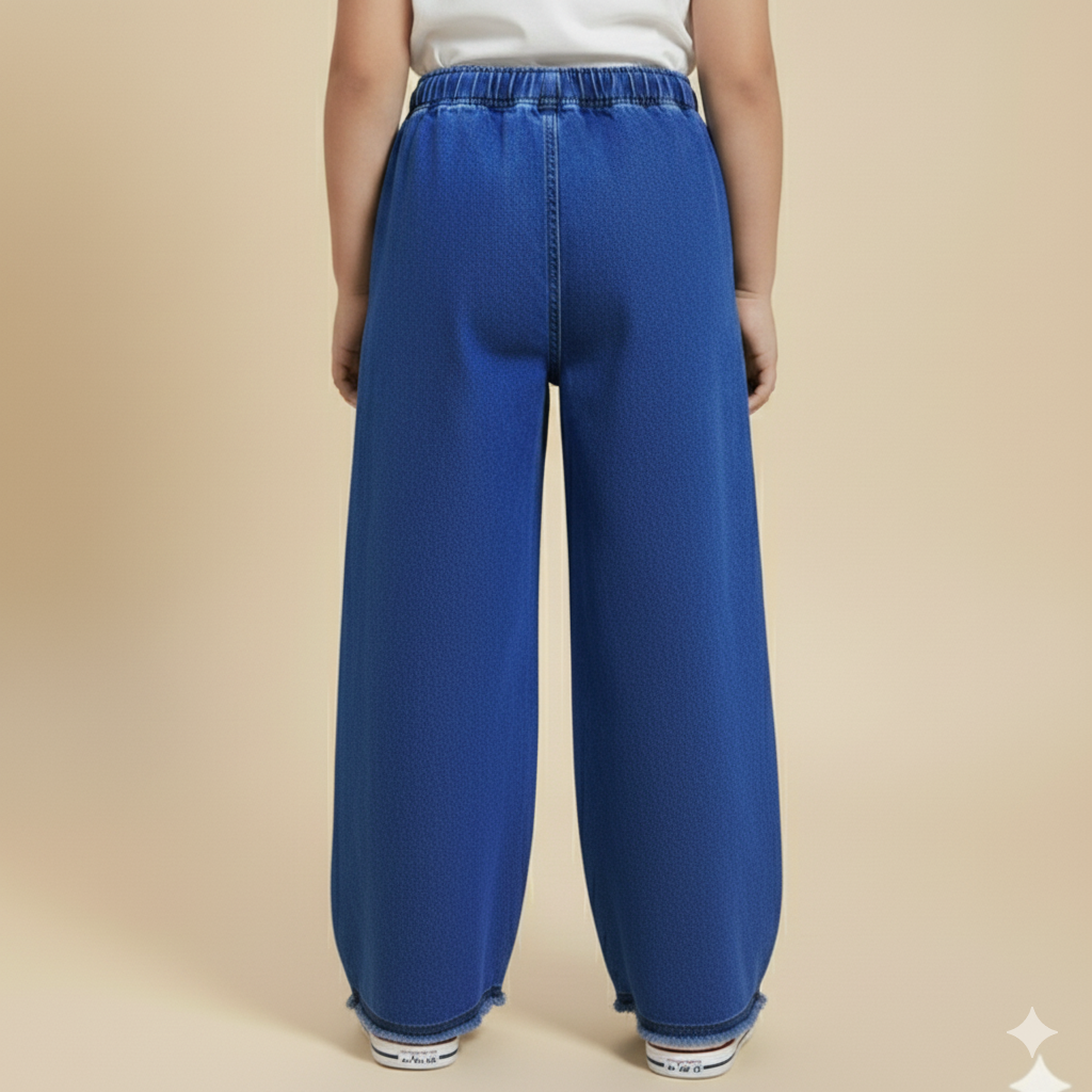 Girl Butterfly Embroidered Denim Jean Navy Dark Blue GFJ-T013